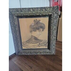 Vintage or Antique Portrait of a women muted pallet in ornate frame & Matted